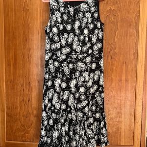 Talbots black and white sleeveless floral dress, fit and flare, size 10